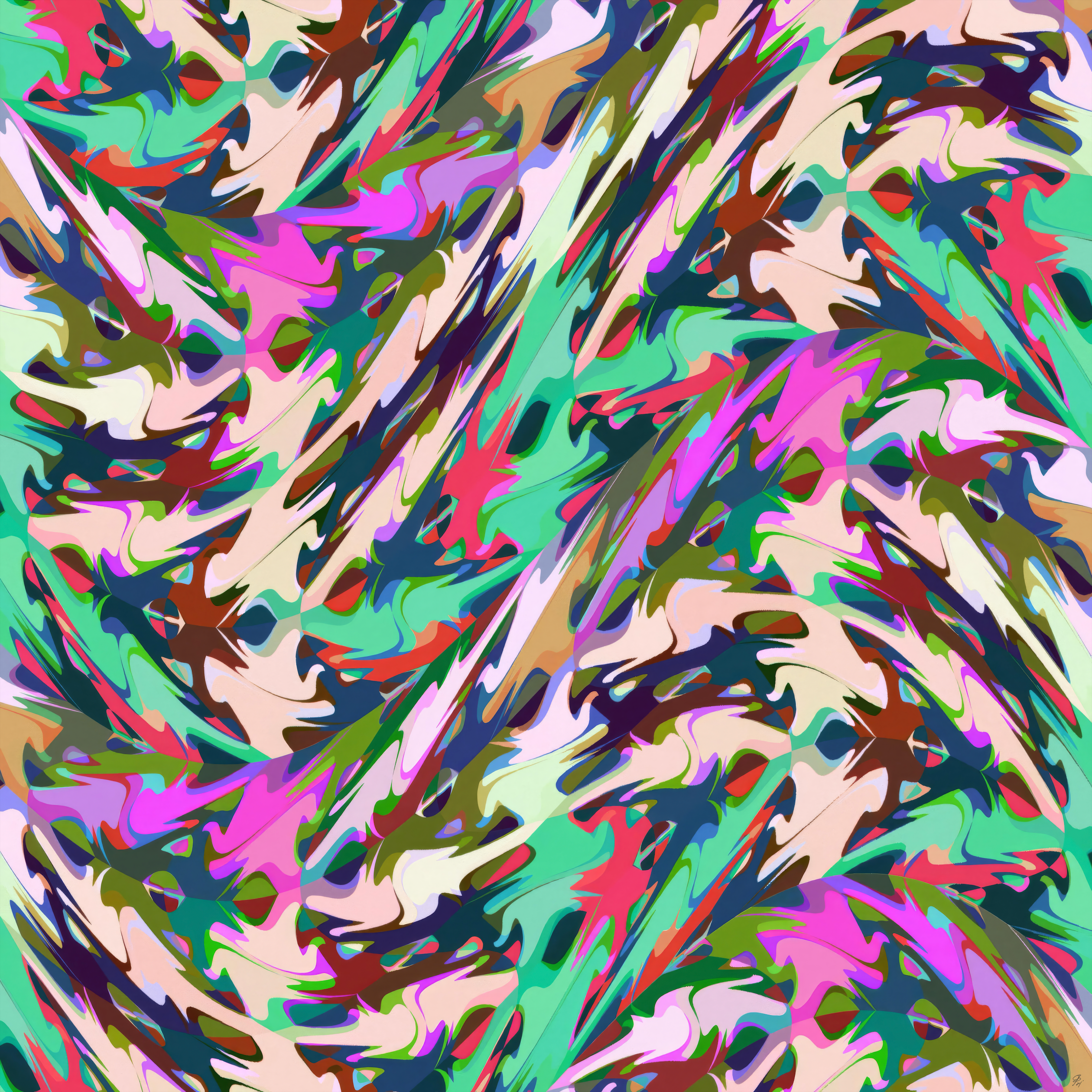 Cuttlefish" by Beau Monet features swirling, jagged brushstrokes in bold pink, teal, green, purple, brown, and cream tones—bringing dynamic energy and modern flair to any interior.